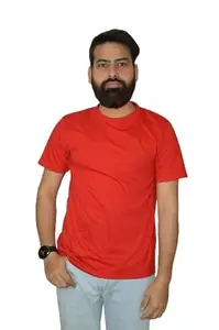 Art Creations Solid Men Round Neck Half Sleeve Cotton Blend T-Shirts (Red -M)