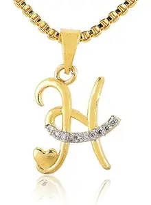 SKN Silver and Golden American Diamond Name Word H Pendant With Box Chain (SKN-2308W)