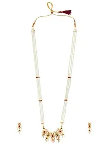 9blings Pearl Cz Stone Long Necklace Set For Women and Girls