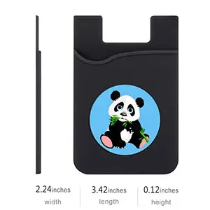 Plan To Gift Set of 3 Cell Phone Card Wallet, Silicone Phone Card Id Cash Wallet with 3M Adhesive Stick-on Panda Playing with Bamboo Printed Designer Mobile Wallet for Your Phone & Tablet