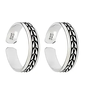 DARSHRAJ 925 Sterling Silver Handmade Double Leaf Toe Ring - Stylish Mid Finger Bichhiya for Women - Pure Silver Fashion Jewellery