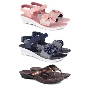 Trendy Open-Toe Sandals for Women – Soft Padded Footbed, Summer Wear | (COMBO-3)-1968-1972-1955-5