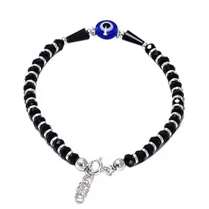 DHRUVS COLLECTION 925 Silver Evil Eye Nazariya Bracelet with Black Crystals 92.5% Pure Silver Bracelet for Women & Girls (6.25 Inches) Length