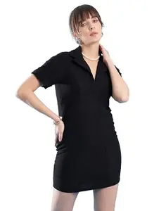 SIRIL Western Dress | Cotton Solid Dress for Women | One Piece Dress | Bodycon Dress for Women (620DTK11121-XL_Black)