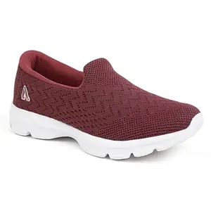 Aqualite SKR-131 Slip on Casual Shoes for Women, mesh Walking Shoes for Women | Lightweight Foam and EVA Sole | Stylish No Heel Design for Walking Travel Maroon White Size-7