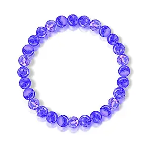 De-Ultimate (Stretchable) Violet Color 8mm Moti Pearl Bead Natural Feng-Shui Healing Howlite Crystal Gem Marble Stone Wrist Band Elastic Bracelet For Men's & Women's