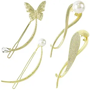ANCIRS 4 Pack Pearl Hair Styling Pins, High End Butterfly Head Piece, Elegant Crystal Diamond Hair Claw, Rhinestone Hair Clips Accessories for Women & Girls Hairstyles