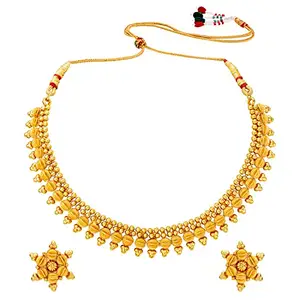 I Jewels Gold Plated Traditional Stylish Golden Necklace with Earrings for Women (MC125FL)