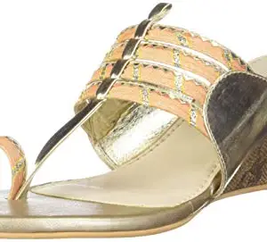 Signature Sole Women Kolhapuri Wedge Beige Fashion Sandals-4 UK (37 EU) (7 US) (SS2333