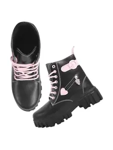 Shoetopia Smart Casual Lace-up Detailed Black Boots For Women & Girls /EU41