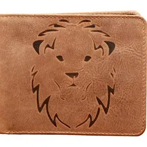 Karmanah Leo Zodiac Sign Engraved Genuine Leather Wallet with RFID Protection. Grey