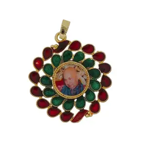 Decorative Pendant with Red and Green Enamel Design, Gold-Toned Metal locket