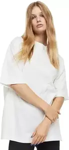 ZISAAN Women's Oversized Cotton Blend Half Sleeve Printed Tshirt (S, White)