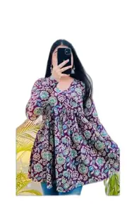 Gorgeous Indigo Blue Top with V-Neckline for Women for The Size of - L