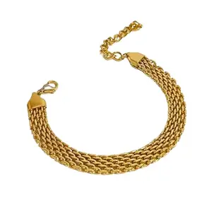 Crystal Crest 18K Gold Plated Stainless Steel Watch Band Bracelet, Hypoallergenic, Waterproof, Alloy Bracelet For Men & Boys & Women