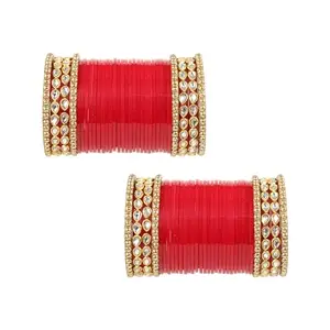 Khannak Jewellery Bridal Red Chooda Set, 54 Pieces, Traditional Punjabi Bangle Set for Weddings and Occasions, Red/54 counts(2.4)
