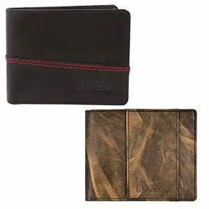 LOREM Men's Black & Brown Leather Wallet Combo of 2 WL07-WL20