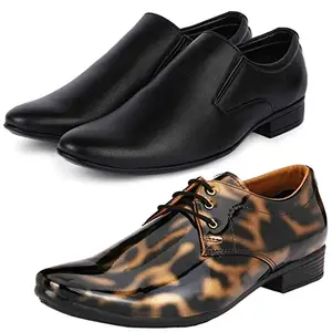 Vitoria Stylish Trendy Formal Shoes/Party Shoes/ 2 Shoes Combo with Free Belt for Men and Boys (BAZAAR7666_VTR01-Blk-Gld-401-Blk) Multicolor