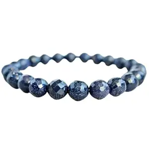 RRJEWELZ 8mm Natural Gemstone Blue Goldstone Round shape Faceted cut beads 7 inch stretchable bracelet for women. | STBR_RR_W_02087