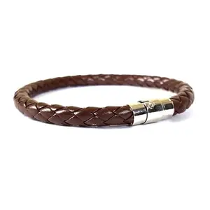 Jewelgenics Brown Braided Magnetic Clasp Leather Bracelet for Men's