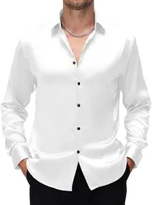 Macsivo Men Satin Shirt Regular Fit Full Sleeve Solid Stylish Button Down Collar Premium Casual Evening Office Wear Shirt
