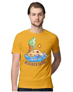 ALLEN BLACK Men's Regular Fit T-Shirt Desserted Island - Funny Word Play 100% Cotton T-Shirt Golden Yellow_DESSERTMEN-Golden Yellow S Men Round_