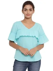 Amazon Brand - Nora Nico Women's Turquoise Pure Cotton Stylish Top for Women (XX-Large)