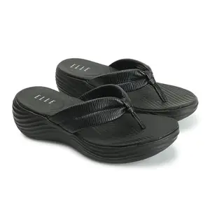 ELLE Women's EL-ST-Wn-46 Black Wedge Sandal-7 Kids UK