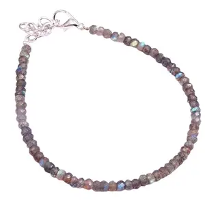 Gems_Hub Silver Plated Bracelet with Grey Faceted Labradorite Beads – Rondelle 3mm – For Men & Women|FIZA_LINK_04112