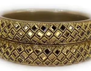 SBS Square Shape Kundan Work Seep Plastic Bangles For Women and Girls (Golden Kundan, 2.8)