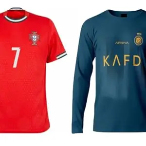 Portugal Half Sleeve red 7 Ronaldo Tshirt and Al NASSR Full Sleeve Away Blue Jersey 2025/26(X-Large 42)