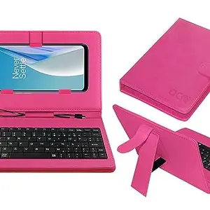 ACM Keyboard Case Compatible with Oneplus N20 Se Mobile Flip Cover Stand Direct Plug & Play Device for Study & Gaming Pink