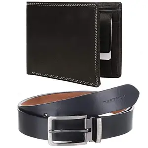 MARKQUES Black Genuine Leather Wallet And Belt Combo Gift Set For Men (SPT-2201 EXE-01)