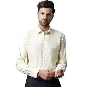 Cantabil Cotton Checkered Yellow Full Sleeve Regular Fit Formal Shirt for Men with Pocket | Formal Shirt for Men | Formal Wear Shirts for Men (MSHF00139_Lemon_42)