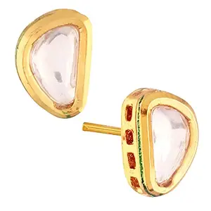 Accessher Traditional Style Gold Plated Delicate Vilandi Kundan Studded Casual Wear Stud Earrings with Push Back Closure for Women and Girls Pack of 1 Pair