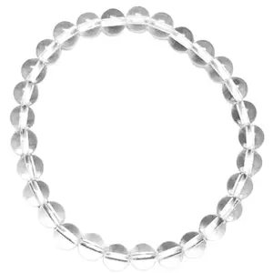 RRJEWELZ 6mm Natural Gemstone Clear Quartz Round shape Smooth cut beads 7.5 inch stretchable bracelet for men. | STBR_RR_M_02866