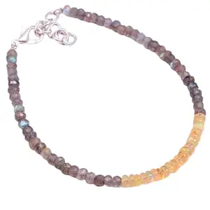RRJEWELZ Labradorite & Ethiopian Opal bracelet for men & women - 3.5mm Rondelle Smooth & Faceted beads - 7 Inch Adjustable with Rosegold plated clasp – Healing, Fashion, Gift, Spiritual, Yoga|LCBR_RR_07948