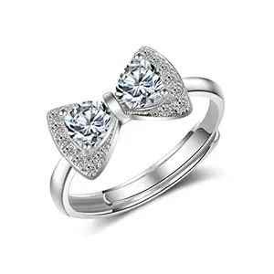 dc jewels 0.925 Silver Plated Sterling Silver and Cubic Zirconia Adjustable Ring for Women (Silver)
