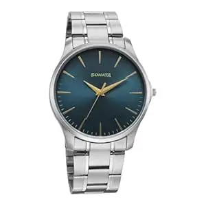 Sonata Ease with Dark Blue Dial Silver Metal Strap Watch for Men - 77163SM11W