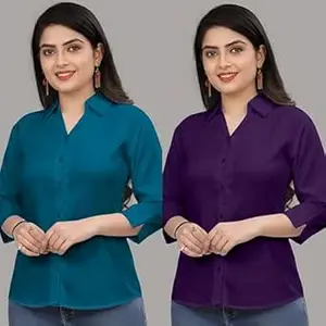 Formal Cotton Blend Shirt for Women with 3/4 Sleeve for Casual Wear Combo of 2