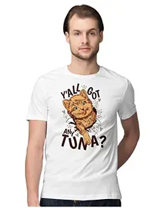 Men's Regular Fit T-Shirt Y'all Got Any Tuna? - Funny Cat 100% Cotton T-Shirt White; _YALLTUMEN-White XL Men Round_bz