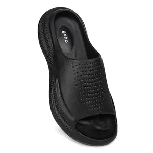 YOHO Shell Sliders for Men | Soft EVA Cushioned Footbed | Lightweight with Bold Sole, Waterproof | Classic Black - UK 7