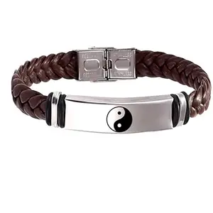 Shiv Jagdamba Peace Sign Leather Weave Bracelets for Mens Women Magnetic Lock Clasp Genuine Bracelet Wristband Vintage Cuff Jewelry Friendship Couple ShivSBr2024270
