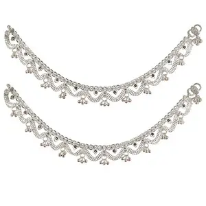 Lucky Jewellery Traditional Designer Silver Polish Anklet Payal Pair of One for Girls & Women (970-B2YS2-1103-New)