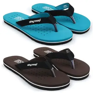 Skytrap Women Sky Blue, Chocolate Nubuck Slippers Flipflop Combo of 2 (numeric 8)
