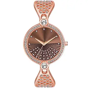 CLOUDWOOD Analog Wrist Watch for Women's and Girls (Brown Dial Rose Gold Colored Strap)