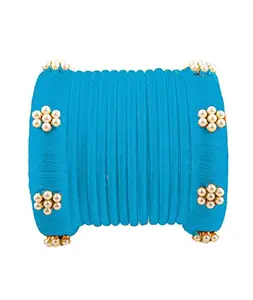 pratthipati's Hand Craft Silk Thread Bangles Plastic Bangle Set For Women (Sky Blue) (Pack of 14) (Size-2/0)