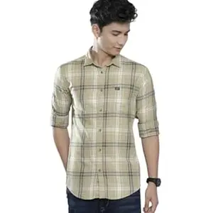 The Indian Garage Co Men Slim Fit Checkered Full Sleeves Cutaway Collar Casual Shirt
