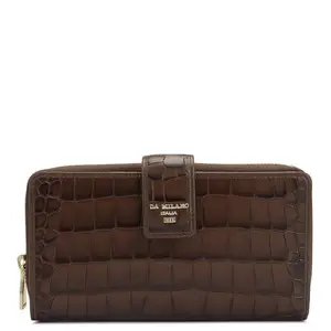 Da Milano Genuine Leather Brown Flap & Zip Women Wallet (0985C)