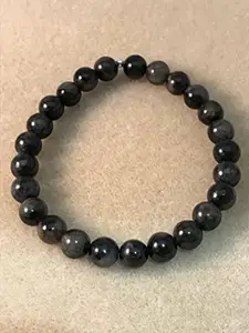 LKBEADS Natural Arfvedsonite 8mm Round Shape Smooth Cut Beads 6.5 inch Stretchable Bracelet for Men & Women.|STBR_RR_00964_6.5